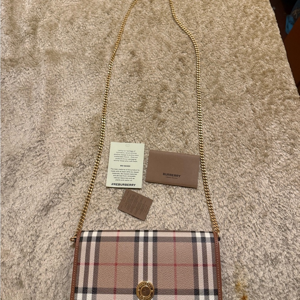 Burberry Checkered Crossbody Bag - Tan and Black